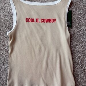 Wild Fable Tan Tank Top with Red Text